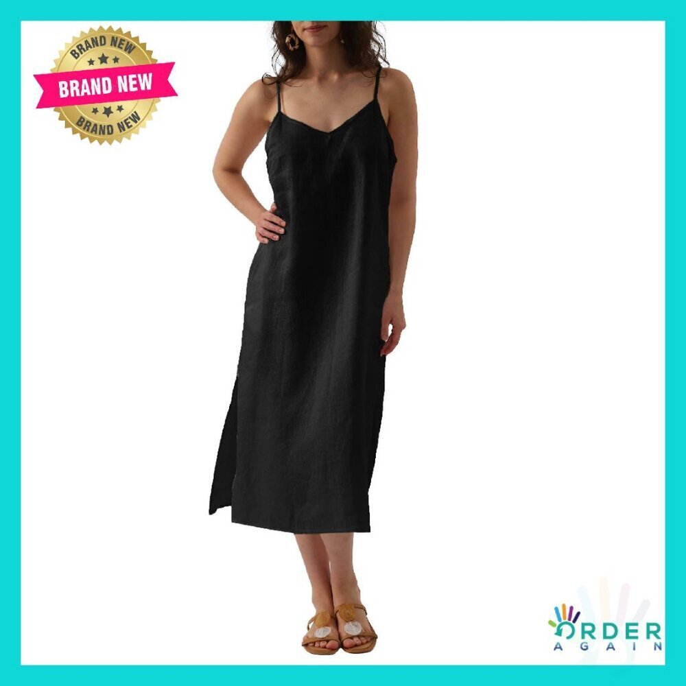 Linen Slip Dress Midi Elegant Minimal Chic Summer Adjustable Straps Pockets